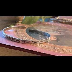 Sterling Silver adjustable Cuff Bracelet Bangle Winston Churchill Quote